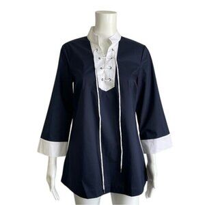 Brookes Brothers Lace Up Tunic in Navy - S